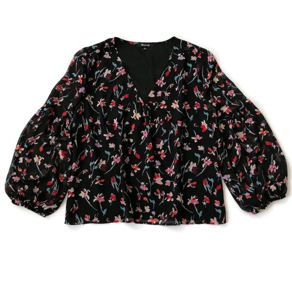 Madewell Peasant Blouse Top Silky Crepe Floral - Picture 1 of 6